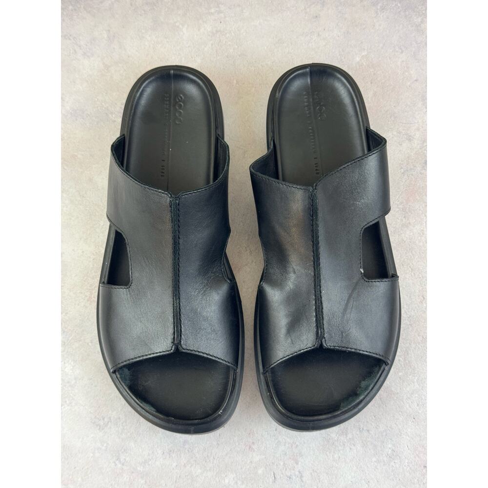 ECCO 2nd Cozmo Men's Black Leather Slide Sandals H-Strap Size EU 45 US 11-11.5 - Picture 2 of 13